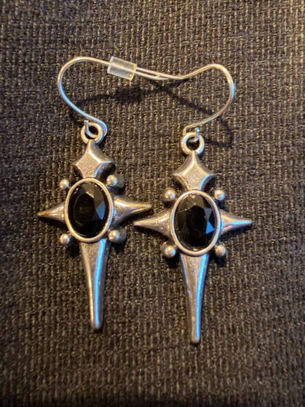 Sterling-Style Black Stone Starburst Drop Earrings